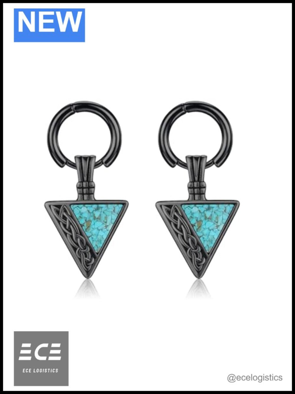 Viking Celtic Knot Arrowhead Dangle Earrings Black Gold Plated Turquoise